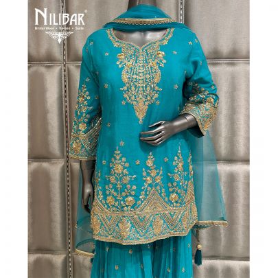 Sky Blue Chinon Palazzo Suit