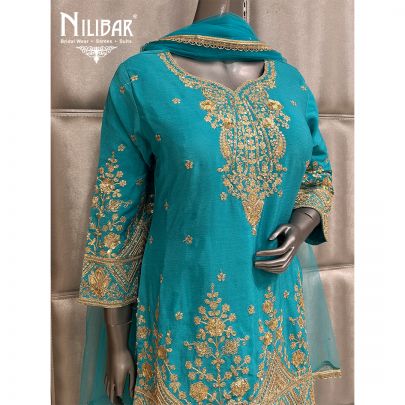 Sky Blue Chinon Palazzo Suit