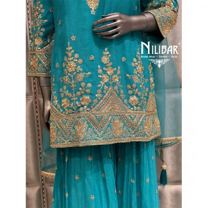 Sky Blue Chinon Palazzo Suit
