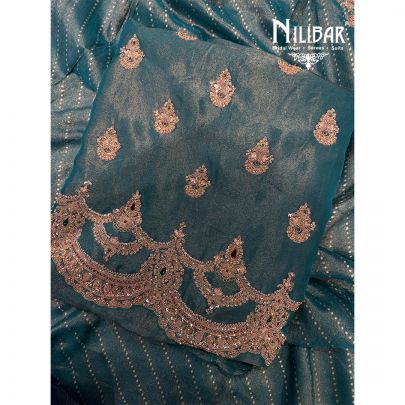 Tarquoise Blue Lame Silk Shirt Paired With Tissue Dupatta & Crepe Bottom