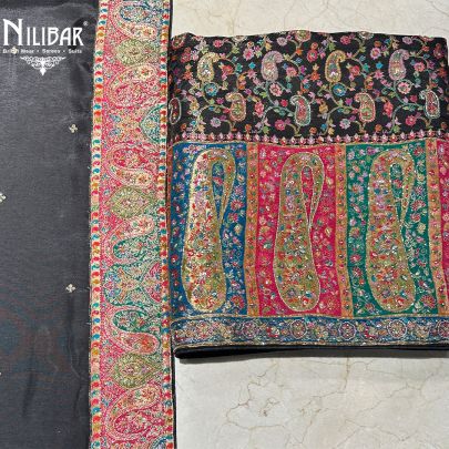 Black Brocade Silk Unstitched Suit