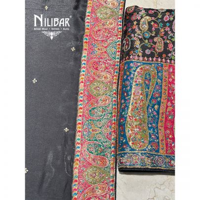 Black Brocade Silk Unstitched Suit