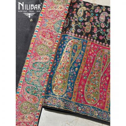 Black Brocade Silk Unstitched Suit