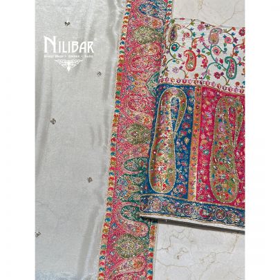 Cream Brocade Silk Unstitched Suit
