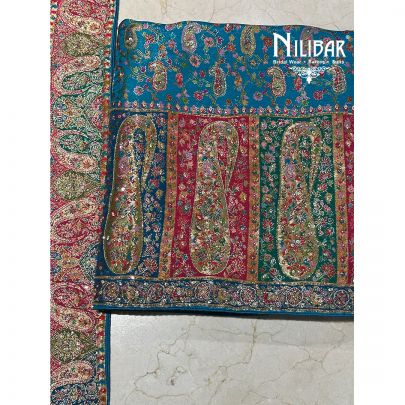 Turquoise Blue Brocade Silk Unstitched Suit