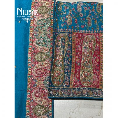 Turquoise Blue Brocade Silk Unstitched Suit