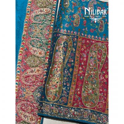 Turquoise Blue Brocade Silk Unstitched Suit