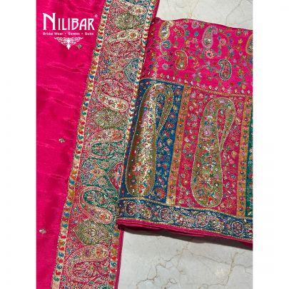 Magenta Pink Brocade Silk Unstitched Suit