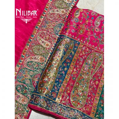 Magenta Pink Brocade Silk Unstitched Suit