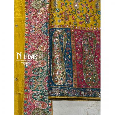 Honey Yellow Brocade Silk Unstitched Suit