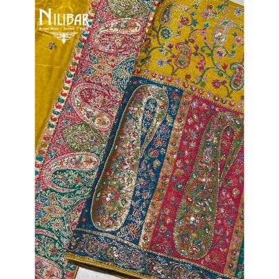 Honey Yellow Brocade Silk Unstitched Suit