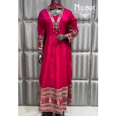 Hot Pink Chinnon Anarkali Suit