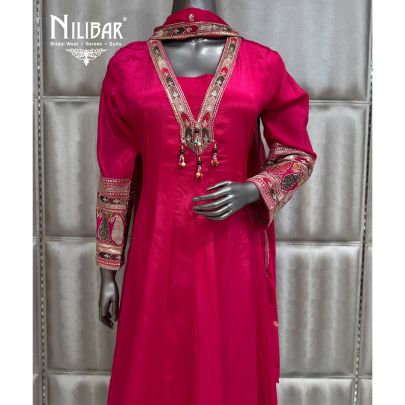 Hot Pink Chinnon Anarkali Suit