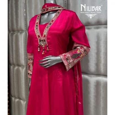 Hot Pink Chinnon Anarkali Suit