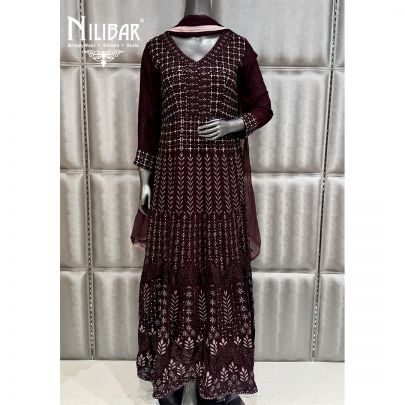 Wine Georgette Chinnon Suit & Dupatta
