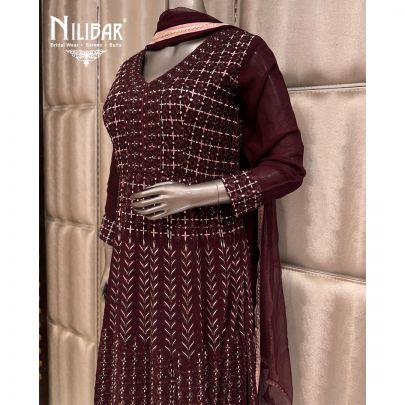Wine Georgette Chinnon Suit & Dupatta
