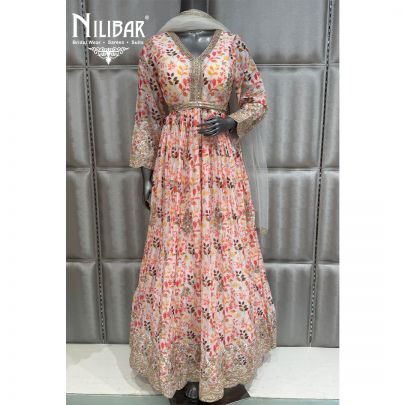 White Chinnon Printed Anarkali Suit