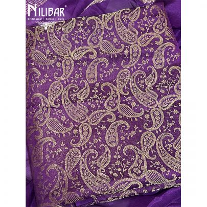 Purple Banarasi Silk Unstitched Suits With Chiffon Dupatta