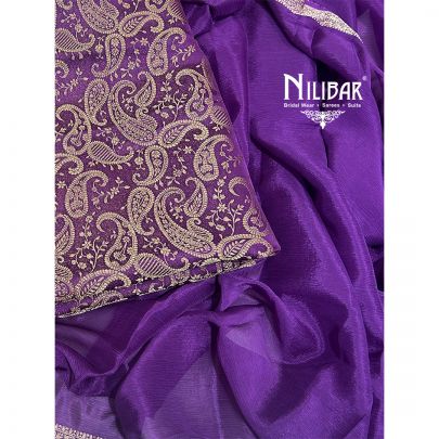 Purple Banarasi Silk Unstitched Suits With Chiffon Dupatta