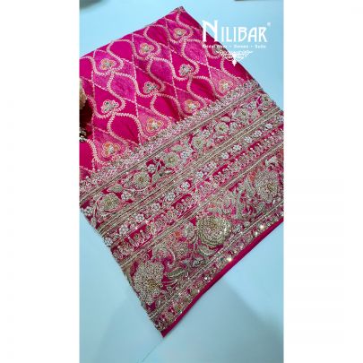 Hot Pink Organza Beautifully Embroidered Unstitched Suit