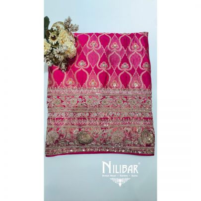 Hot Pink Organza Beautifully Embroidered Unstitched Suit