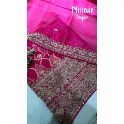 Hot Pink Organza Beautifully Embroidered Unstitched Suit