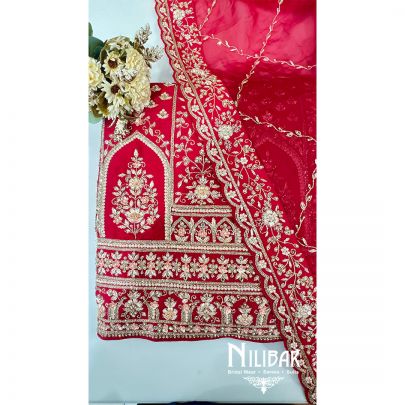 Red Organza Beautifully Embroidered Unstitched Suit