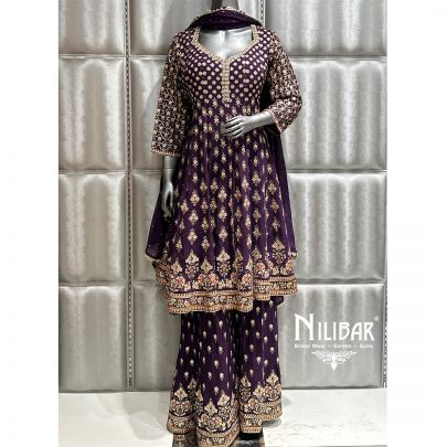 Dark Purple Georgette Centre Cut Short Anarkali Suit