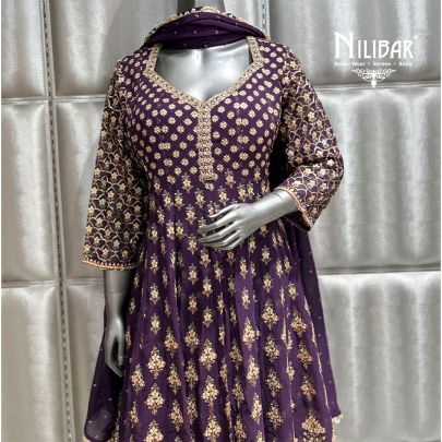 Dark Purple Georgette Centre Cut Short Anarkali Suit