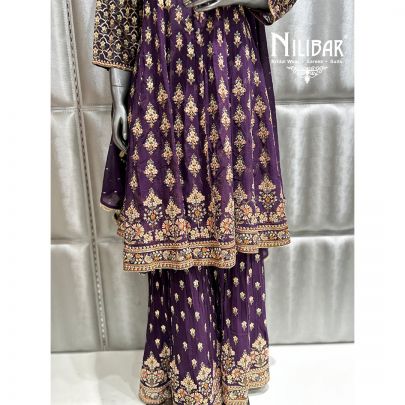 Dark Purple Georgette Centre Cut Short Anarkali Suit