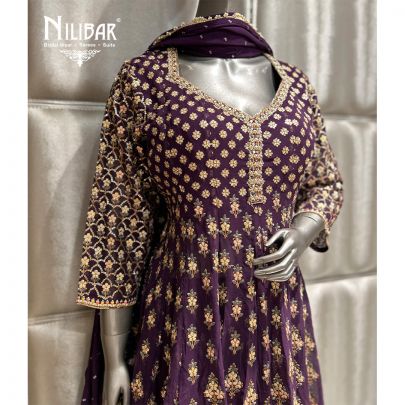 Dark Purple Georgette Centre Cut Short Anarkali Suit