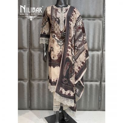 Ivory Muslin Long Kurta Paired With Pants and Dupatta