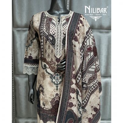 Ivory Muslin Long Kurta Paired With Pants and Dupatta