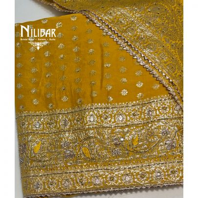 Mustard Yellow Organza Banarasi Weave Unstitched Suit
