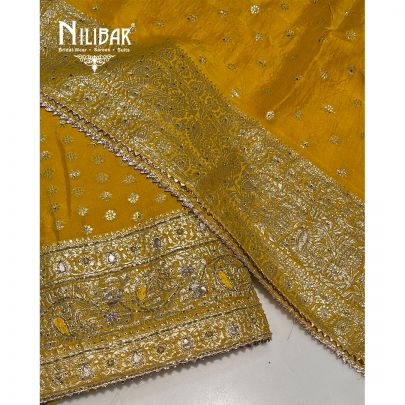 Mustard Yellow Organza Banarasi Weave Unstitched Suit