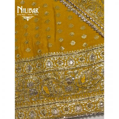 Mustard Yellow Organza Banarasi Weave Unstitched Suit