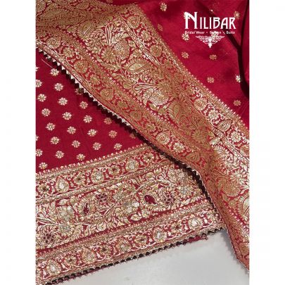 Maroon Red Organza Banarasi Weave Unstitched Suit