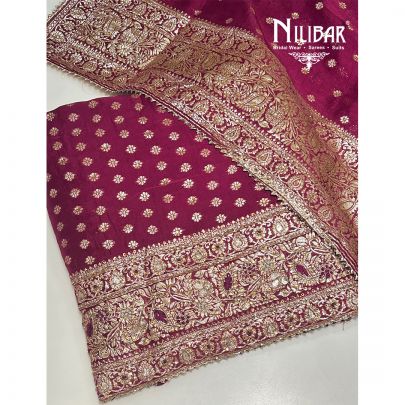 Wine Organza Banarasi Weave Unstitched Suit