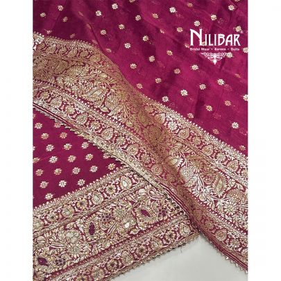 Wine Organza Banarasi Weave Unstitched Suit