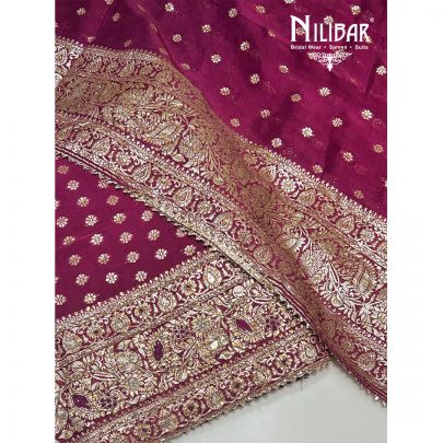 Wine Organza Banarasi Weave Unstitched Suit