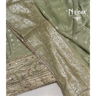 Pistachio Green Organza Banarasi Weave Unstitched Suit