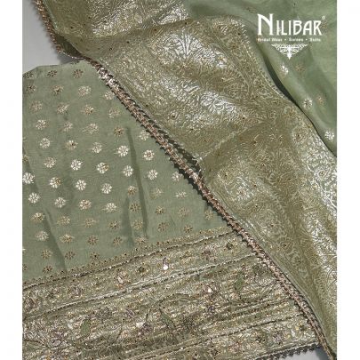Pistachio Green Organza Banarasi Weave Unstitched Suit