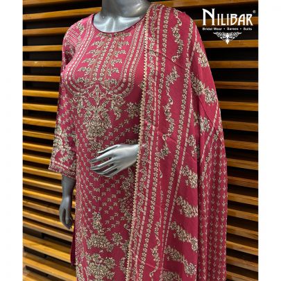 Carrot Red Crepe Long Shirt Paired With Loose Palazzo & Dupatta