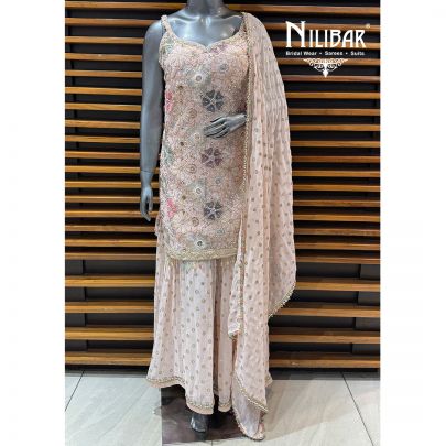 Baby Pink Georgette Mid Length Shirt Paired With Lower & Dupatta