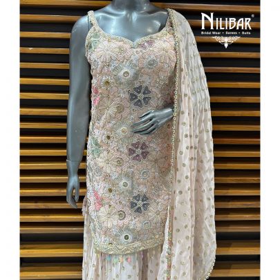 Baby Pink Georgette Mid Length Shirt Paired With Lower & Dupatta