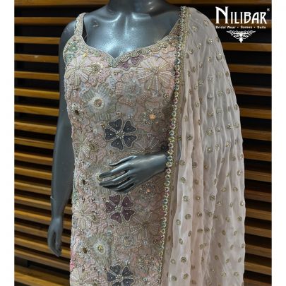 Baby Pink Georgette Mid Length Shirt Paired With Lower & Dupatta
