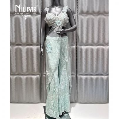 Sea Blue Georgette Embroidered Palazzo Set