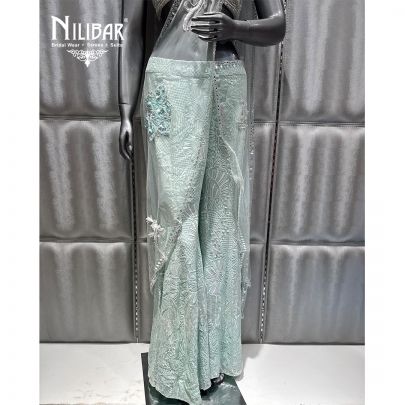 Sea Blue Georgette Embroidered Palazzo Set