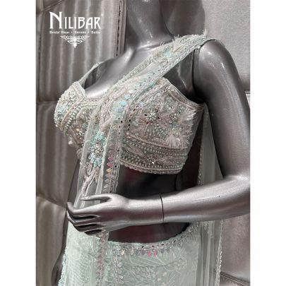 Sea Blue Georgette Embroidered Palazzo Set