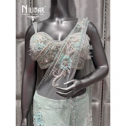 Sea Blue Georgette Embroidered Palazzo Set